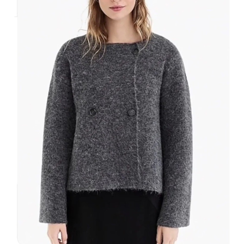 J. Crew Cardigan Sweater Double Breasted Alpaca Wool Gray Women XXS Oversized